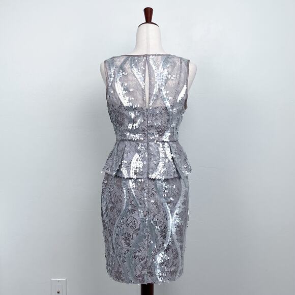 Adrianna Papell Silver Sequin Lace Sleeveless Peplum Cocktail Dress - Picture 8 of 10